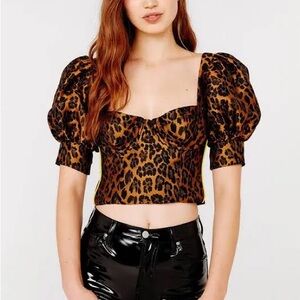 For Love and Lemons Leopard Print Puff Sleeve Top